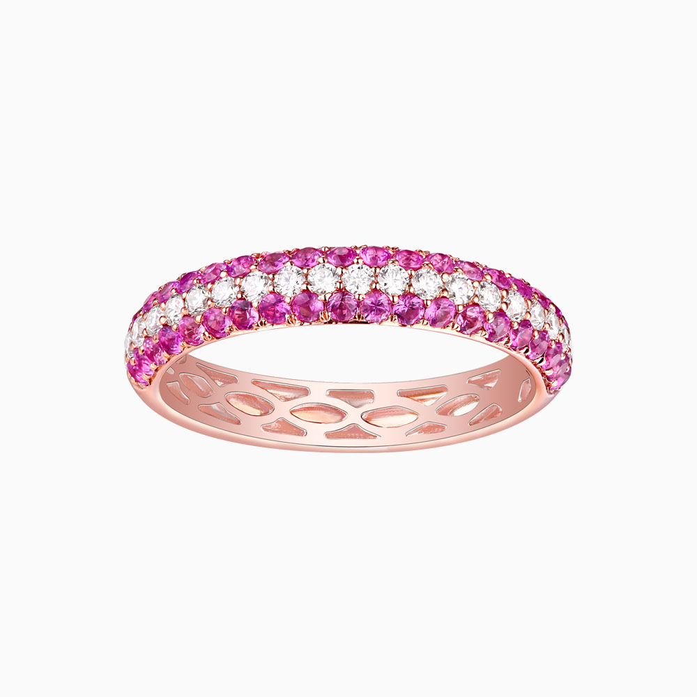 R10051WPS – 14K Rose Gold Pink Sapphire and Diamond Ring, 0.94 TCW