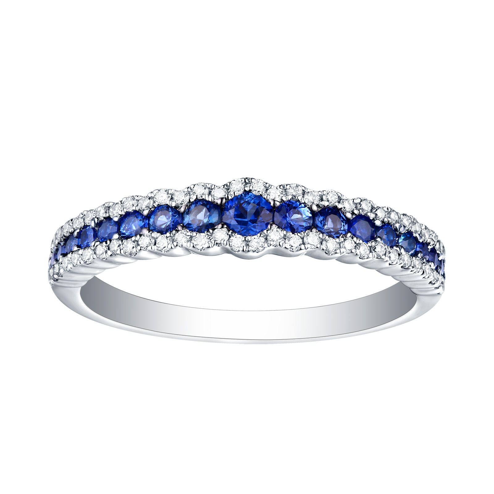R22808BSA – 14K White Gold Blue Sapphire and Diamond Ring, 0.64 TCW