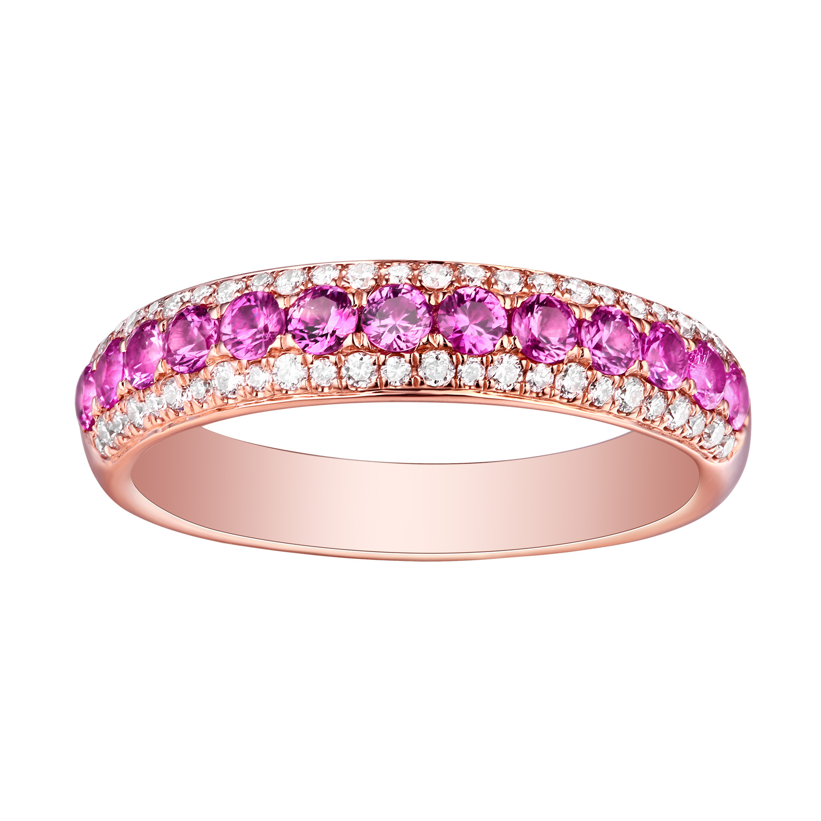 R22820PSA- 14K Rose Gold Pink Sapphire and Diamond Ring, 0.96 TCW