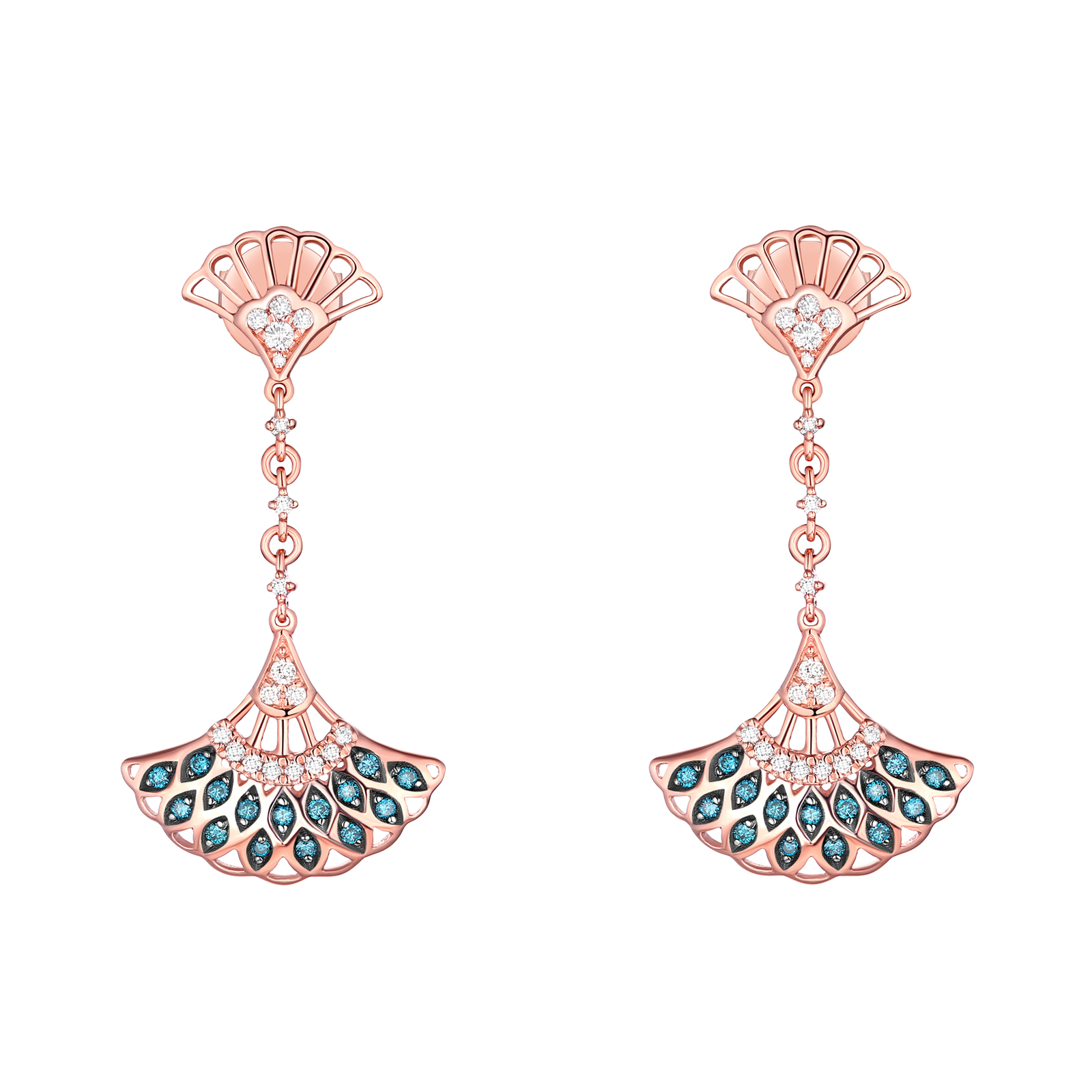 E29914BLU- 14K Rose Gold Diamond Earrings, 0.32 TCW