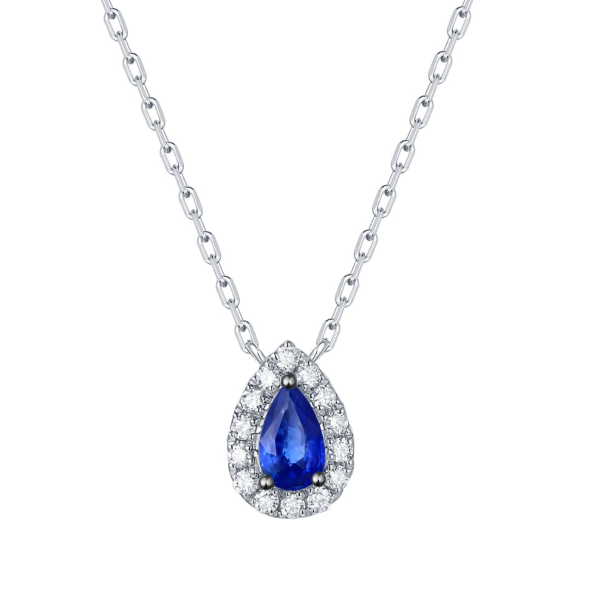 NL35366BSA – 18K White Gold Diamond and Gemstone Necklace, 0.37 TCW