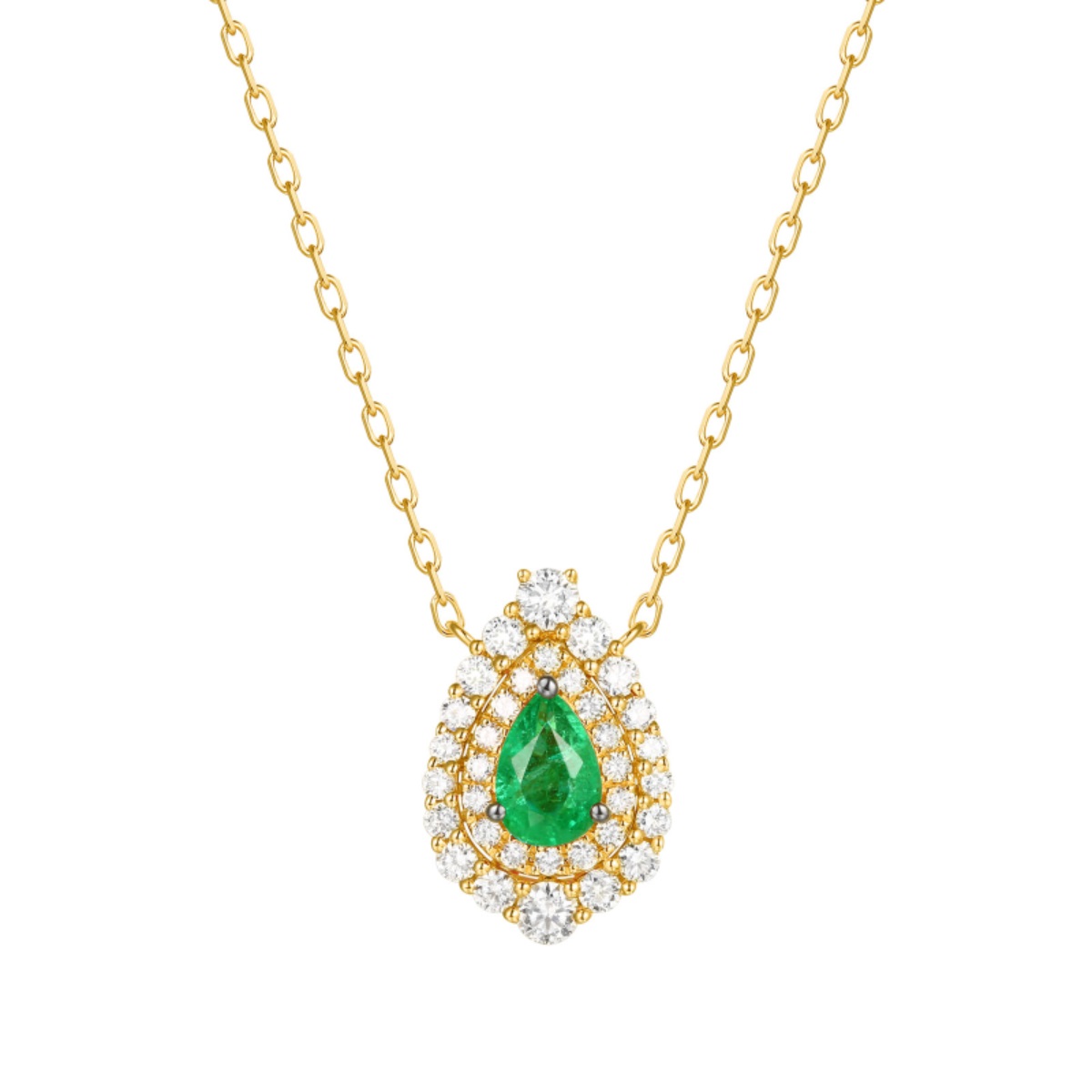 NL35735EME – 18K Yellow Gold Diamond and Gemstone Necklace, 0.8 TCW