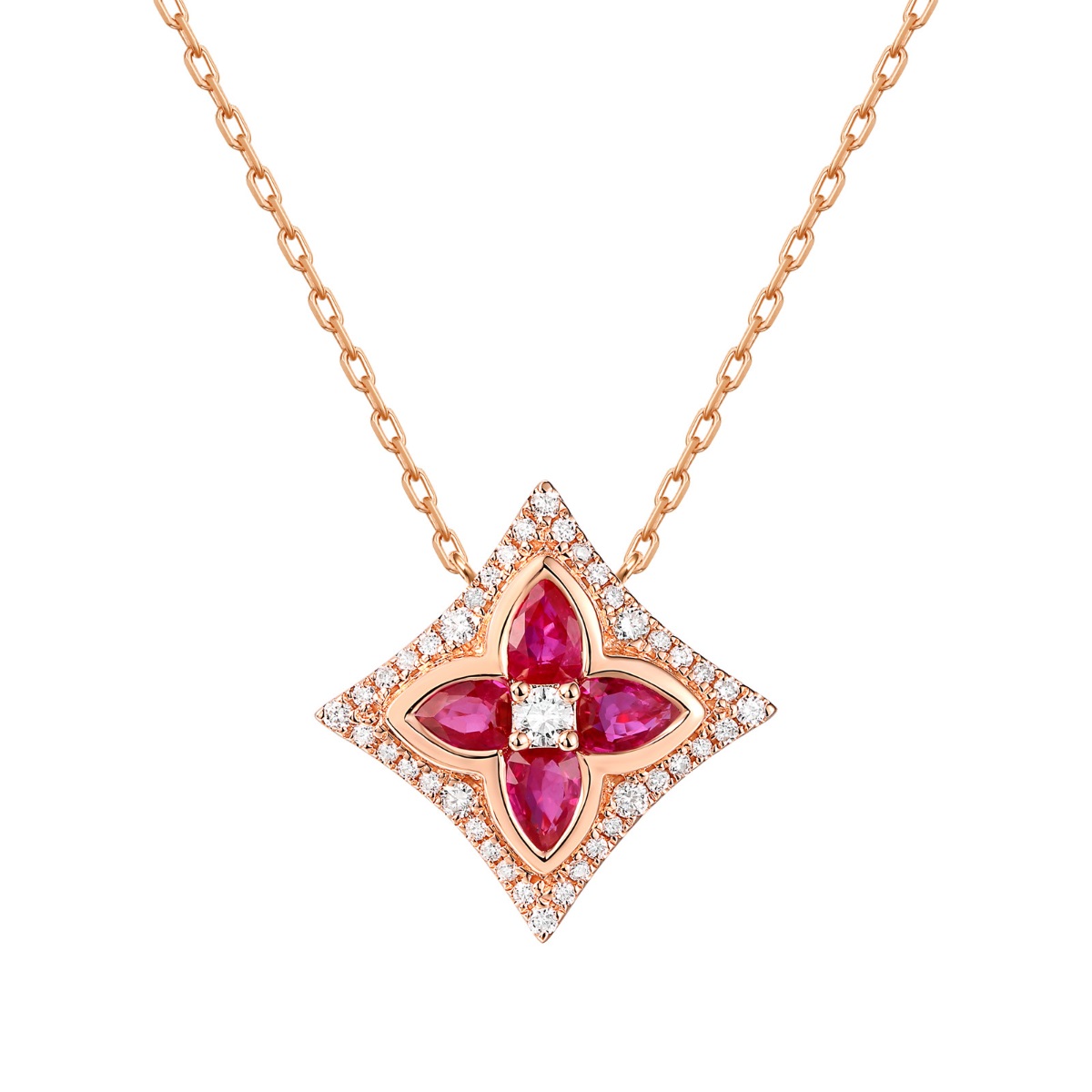 NL36381WRB – 18K Rose Gold  Diamond and Gemstone Necklace, 1.01 TCW
