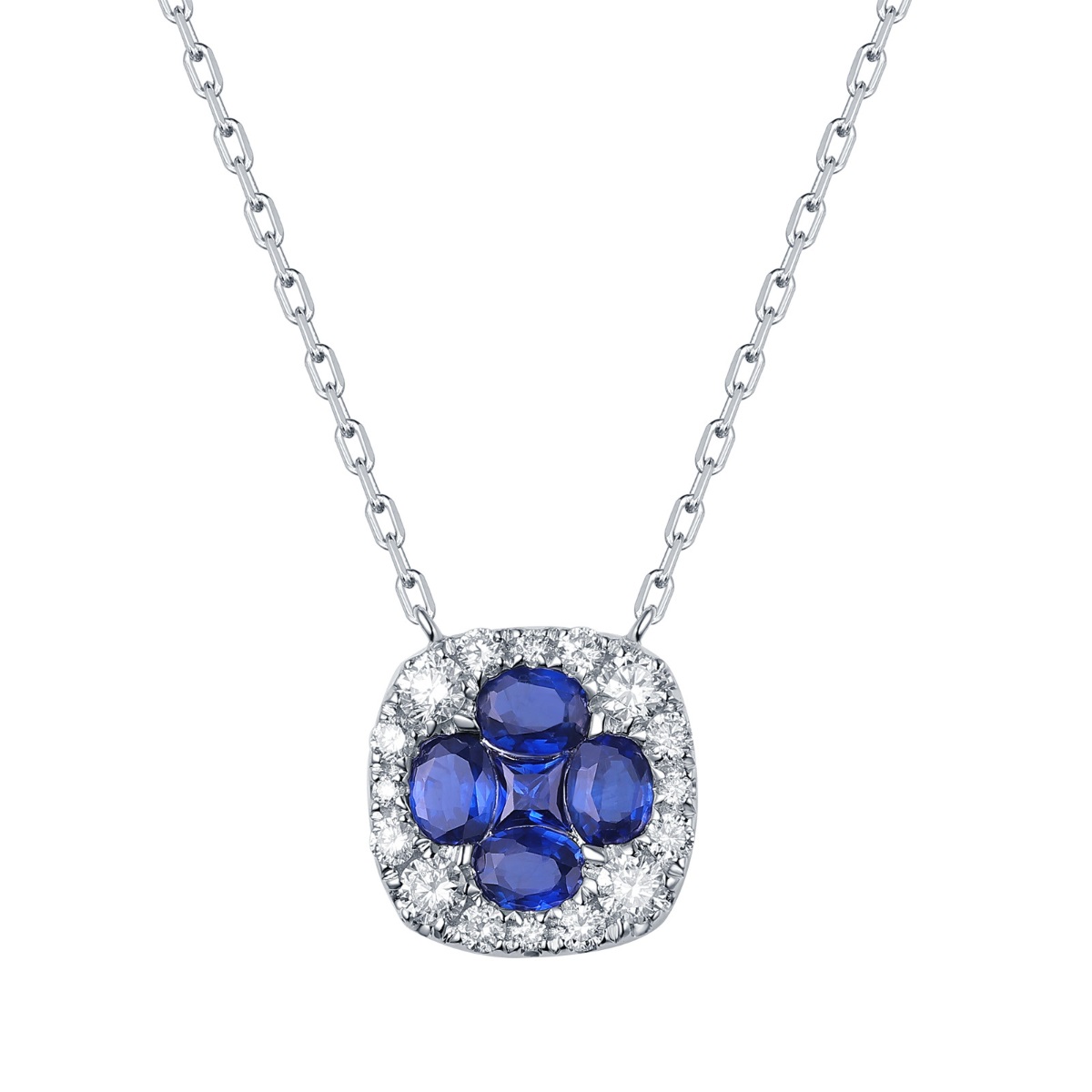 NL36406BSA – 18K White Gold  Diamond and Gemstone Necklace, 1.39 TCW