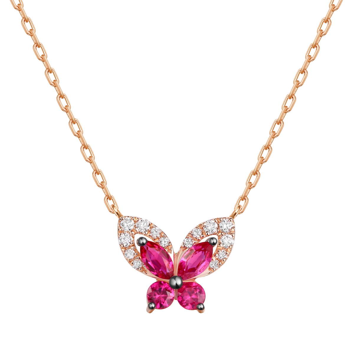 NL36451RUW – 18K Rose Gold  Diamond and Gemstone Necklace, 0.38 TCW