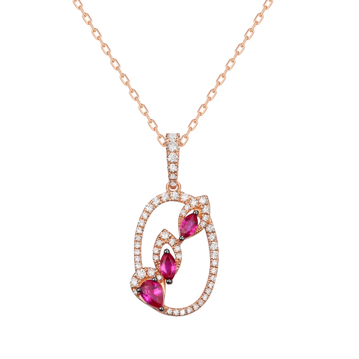 P36420RUW – 18K Rose Gold  Diamond and Gemstone Pendant, 0.68 TCW