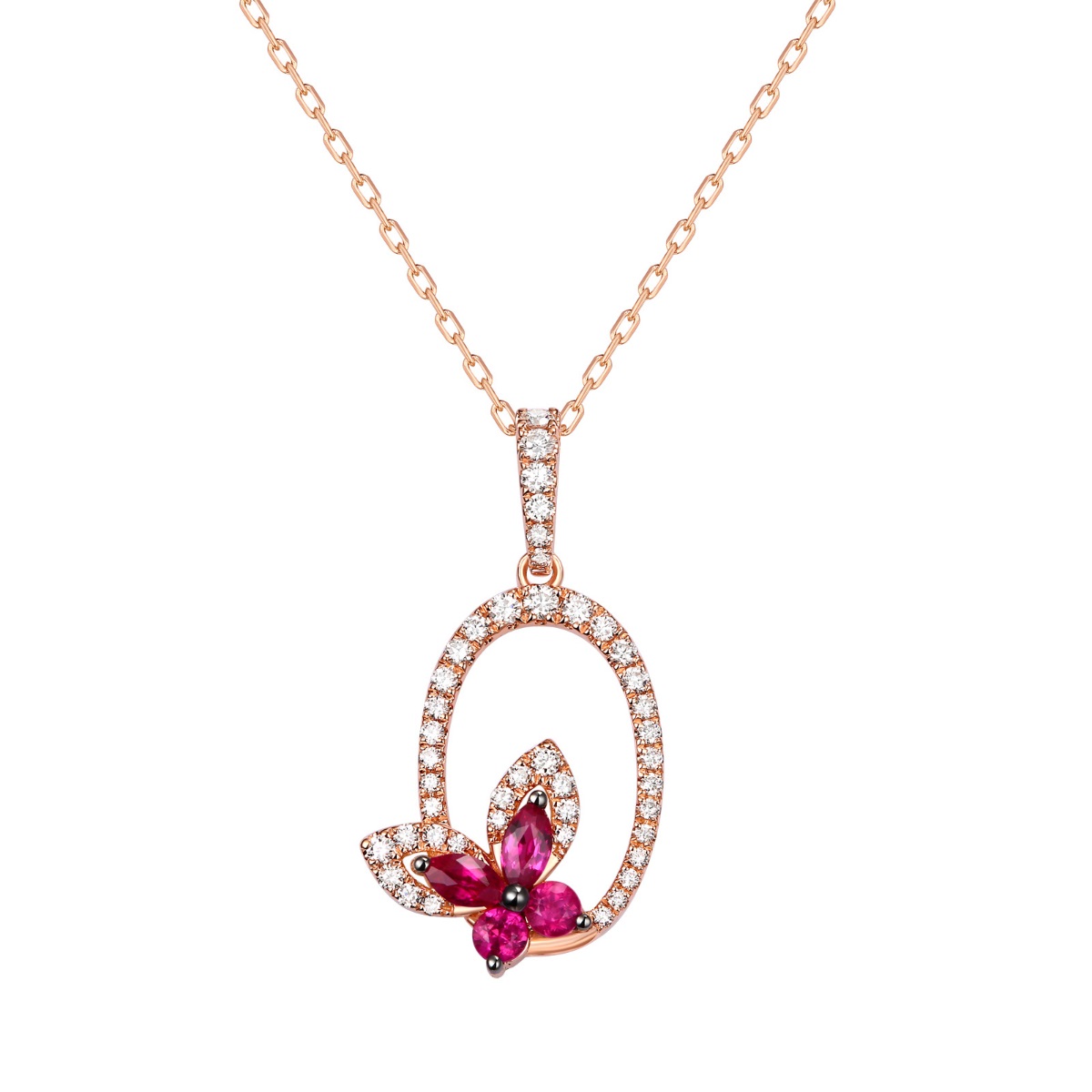 P36450RUW – 18K Rose Gold  Diamond and Gemstone Pendant, 0.69 TCW