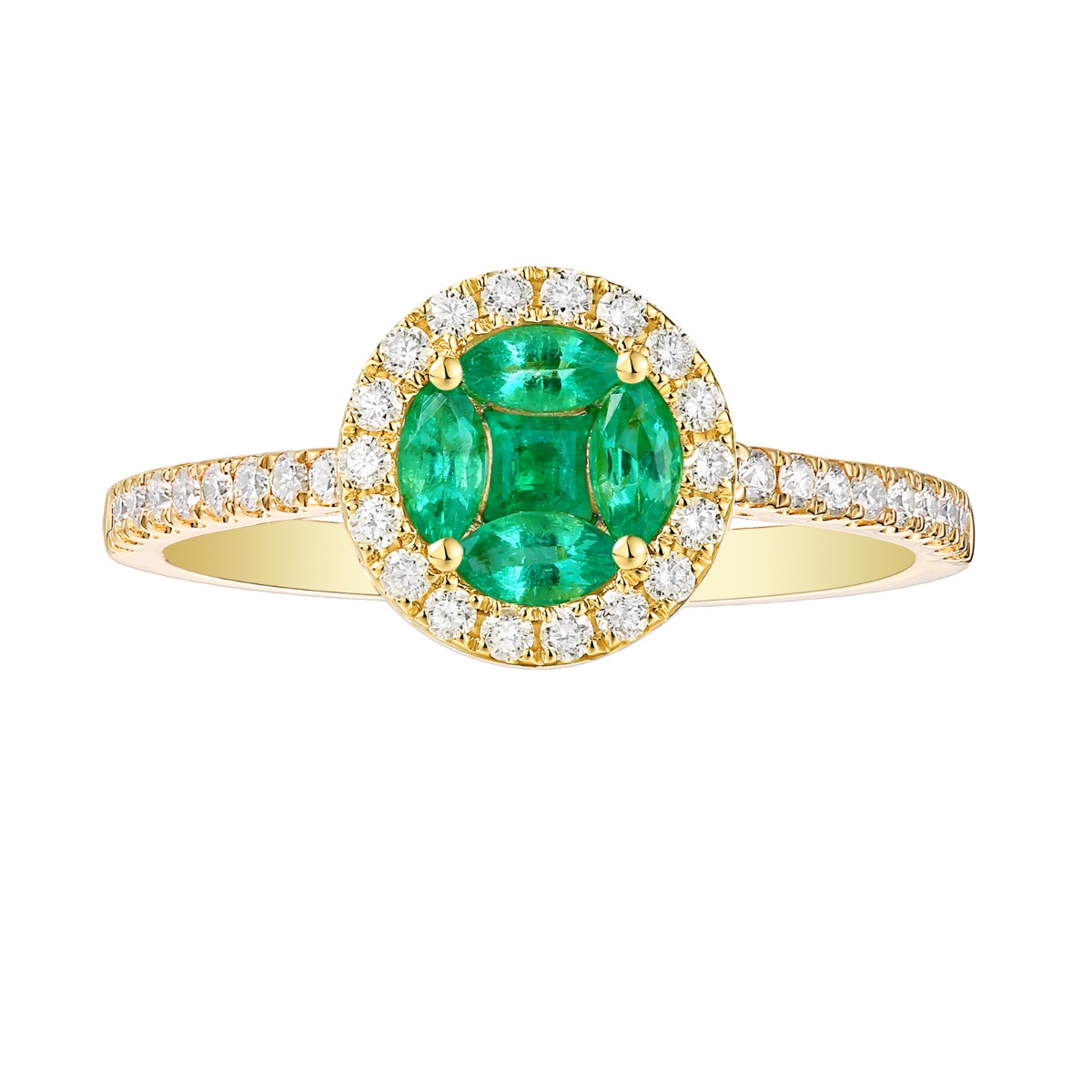 R36361EME – 18K Yellow Gold  Diamond and Gemstone Ring, 0.67 TCW