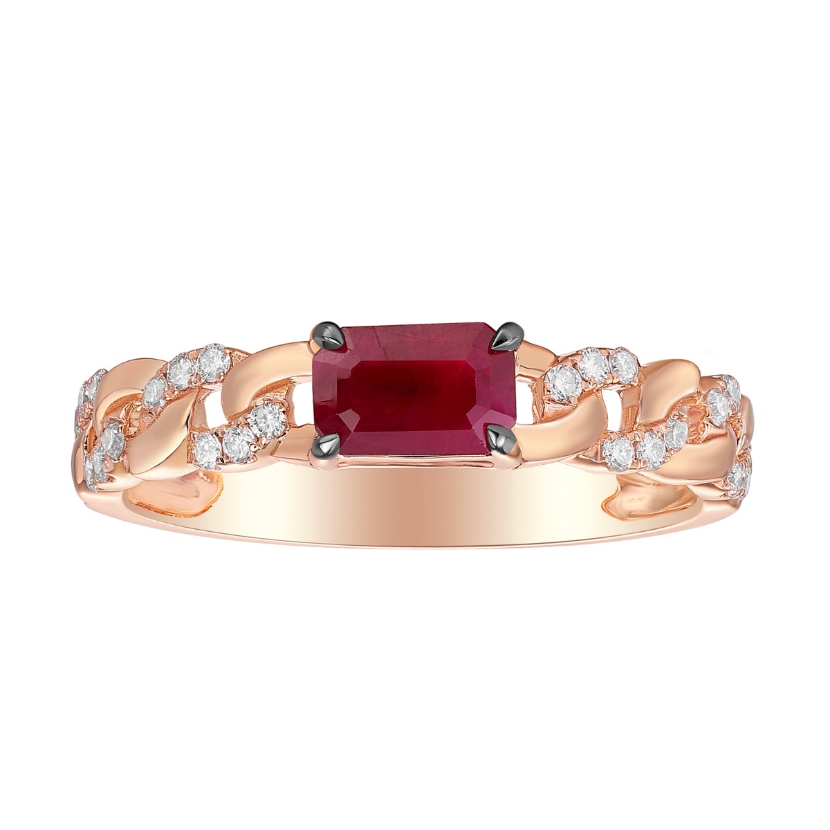 R36364RUW – 18K Rose Gold  Diamond and Gemstone Ring, 0.83 TCW